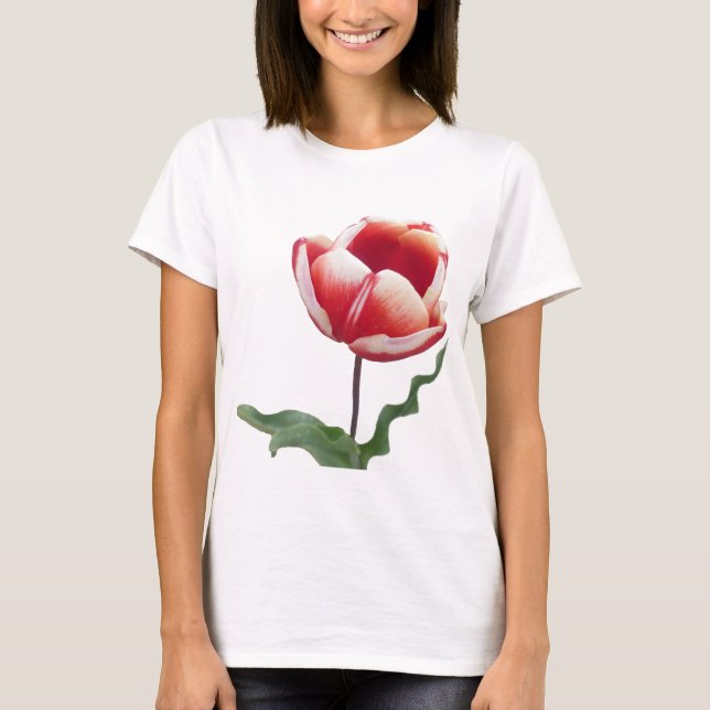 Camiseta de tela de tulipán blanco y rojo (Anverso)