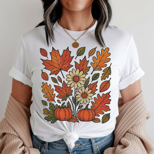 Camiseta de temporada de calabaza floral de otoño
