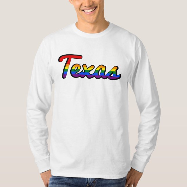Camiseta de Texas con texto de arcoíris LGBT (Anverso)