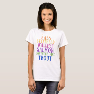 Camiseta de texto arcoíris de pescado del estado d