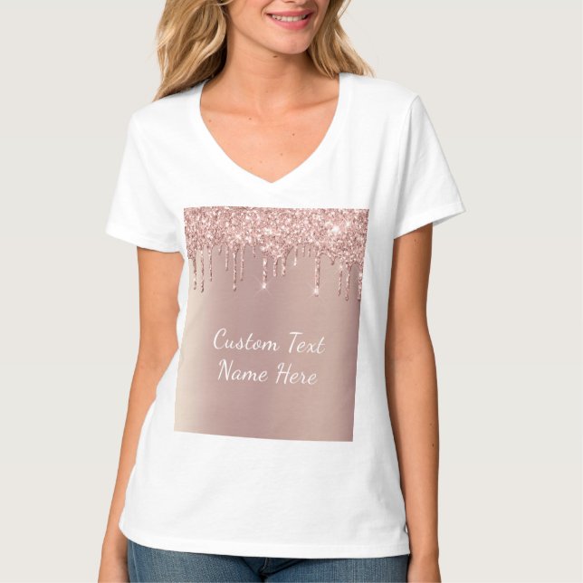 Camiseta de texto de Personalizado Rosa Purpurina  (Anverso)