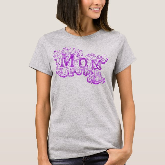 Camiseta de texto púrpura decorativa de mamá (Anverso)