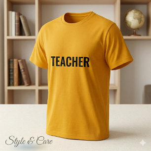 Camiseta de texto 'TEACHER' dorada para hombres