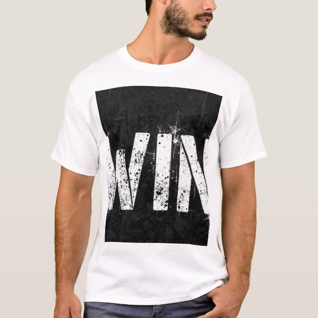 Camiseta de texto WIN con estilo grunge angustiado (Anverso)