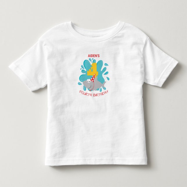 Camiseta de tiburón de cuarto cumpleaños (Anverso)