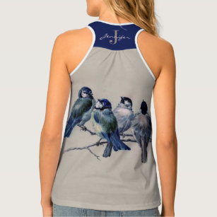 Camiseta De Tirantes Acuarela Azul marina Gris Aves Monograma Nombre