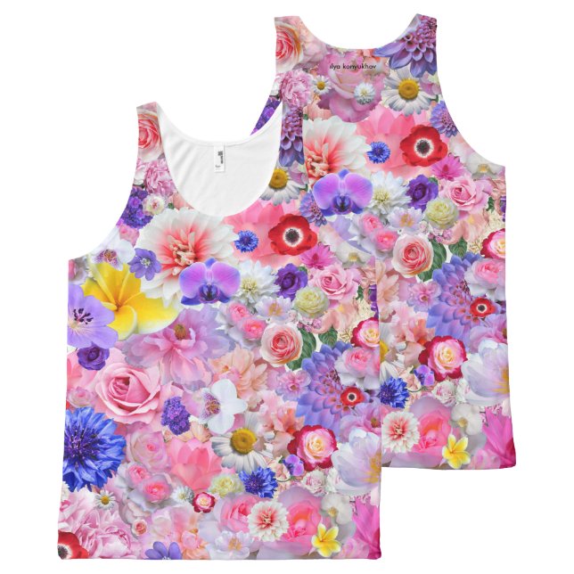 Camiseta De Tirantes Con Estampado Integral Flores (Anverso y reverso)