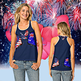 Camiseta De Tirantes Elegante Deep Blue American Flag Mariposas de águi