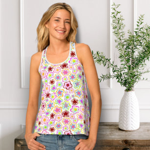 Camiseta De Tirantes Flor colorida patrón floral de verano dibujado a m