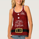 Camiseta De Tirantes Gracioso Santa Suit Merry Christmas Script Monogra<br><div class="desc">Diseño único con un Santa Suit,  hebilla falsa de purpurina de oro,  sobre un falso fondo purpurina rojo y copos de nieve. "Querido Papá Noel,  puedo explicarlo y Feliz Navidad",  tipografía moderna. Utilice la herramienta Personalizar para agregar sus iniciales. Vea también mi colección de regalos de vacaciones de invierno.</div>