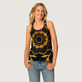 Camiseta De Tirantes Mandala negra de oro retro por Sequin Dreams Studi