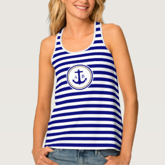 Camiseta De Tirantes Rayas Azules Náuticas Modernas con Ancla