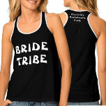 Camiseta De Tirantes Tribuna de novias | Nombre Personalizado En Blanco<br><div class="desc">Una camiseta negra clásica con tribu de novias en blanco en el frente. La parte posterior presenta un texto más personalizable. Para cambiar el nombre o borrar,  haga clic en el botón de personalización.</div>