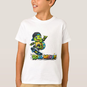 Camiseta de Tortuga con Patineta Roll With It