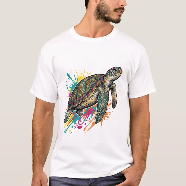 Camiseta de tortuga marina con salpicaduras de col (Anverso)
