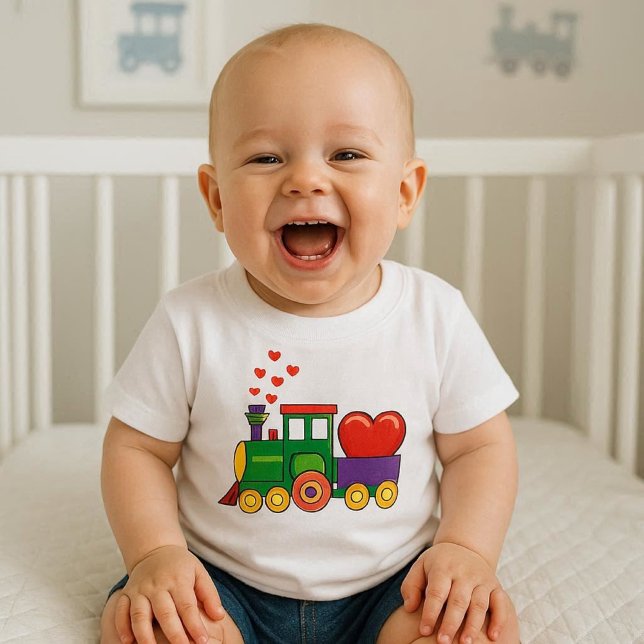 Camiseta de tren del Día de San Valentín para bebé (Add baby name to the cartoon train engine.  This tee would be a thoughtful gift for baby boy )