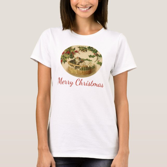 Camiseta de tres gatitos en una cesta (Anverso)