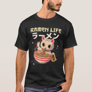 Camiseta De Un Gato Comiendo Ramen En El Cute Japonés Kawai