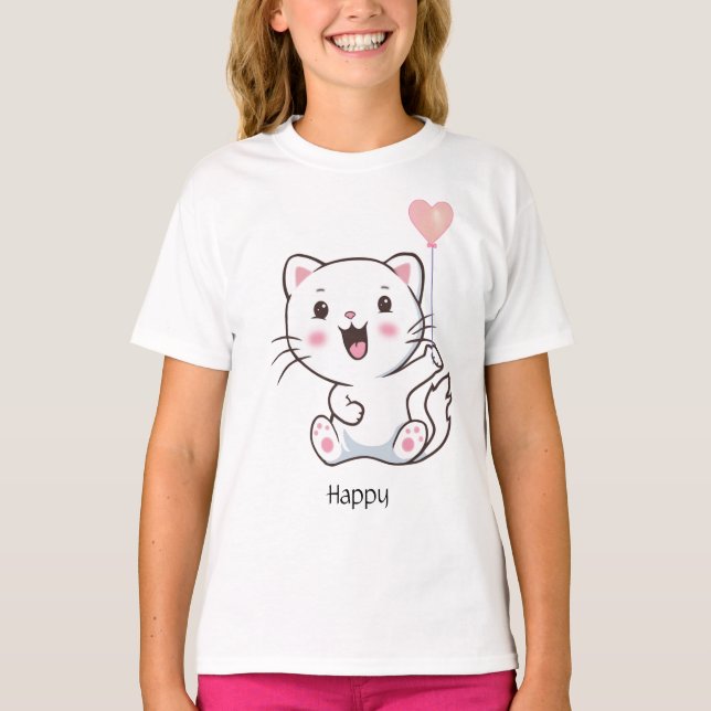 Camiseta de un gato gatito y un globo aerostático (Anverso)