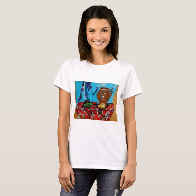 Camiseta de una mujer artística de moda de larga v (Anverso completo)