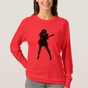 Camiseta de una mujer guitarista de rock y rock