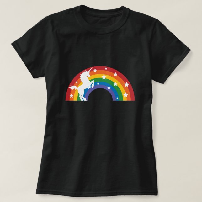 Camiseta de Unicornio con arcoiris retro (Diseño del anverso)