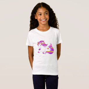 Camiseta de unicornio con rayas moradas y rosadas 