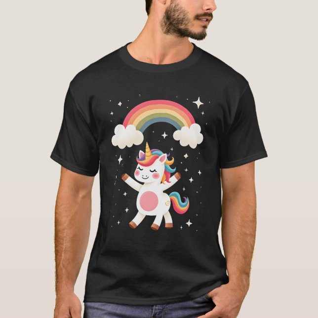 Camiseta de Unicornio Dabbing - Arcoíris de Baile  (Anverso)