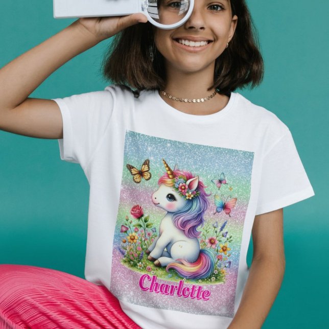 Camiseta de unicornio de flor purpurina caprichosa (Subido por el creador)