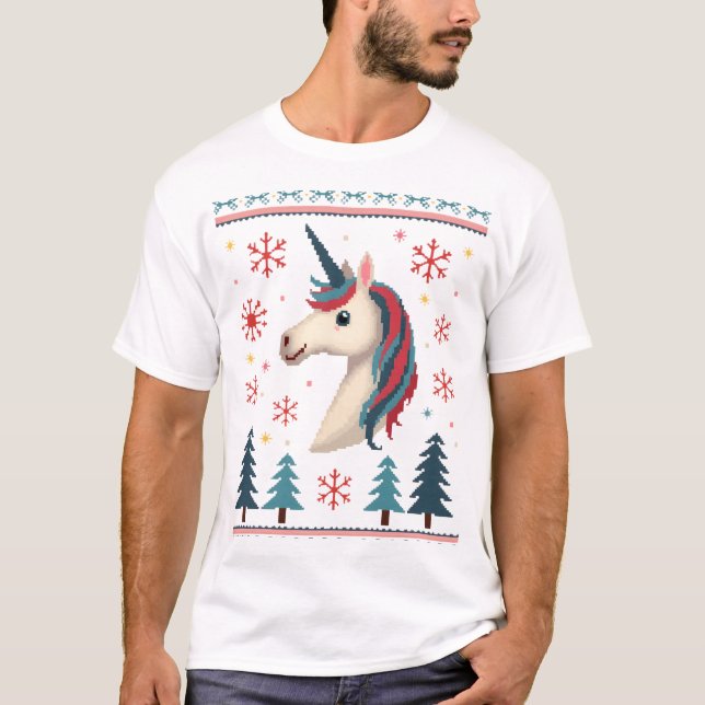 Camiseta de unicornio tejido con tema de Navidad ( (Anverso)