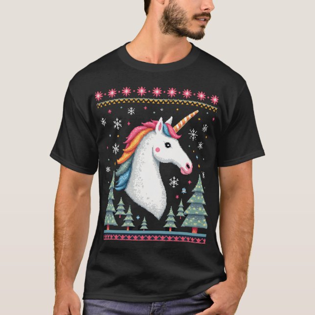 Camiseta de unicornio tejido con tema de Navidad ( (Anverso)