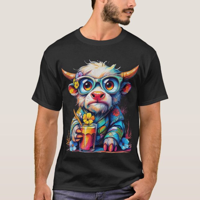 Camiseta de vaca colorida con bebida fría (Anverso)
