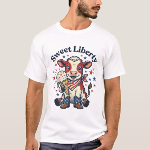 Camiseta de vaca patriótica ternera linda helado v