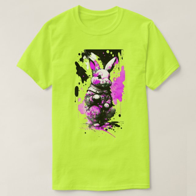 Camiseta de vacaciones de conejo negro y rosa de P (Diseño del anverso)