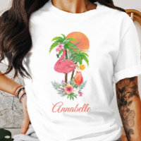 Camiseta de vacaciones tropicales de Flamingo rosa
