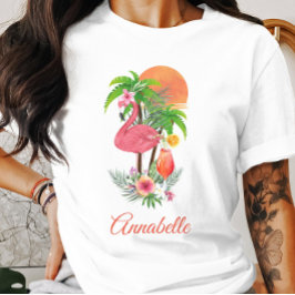 Camiseta de vacaciones tropicales de Flamingo rosa
