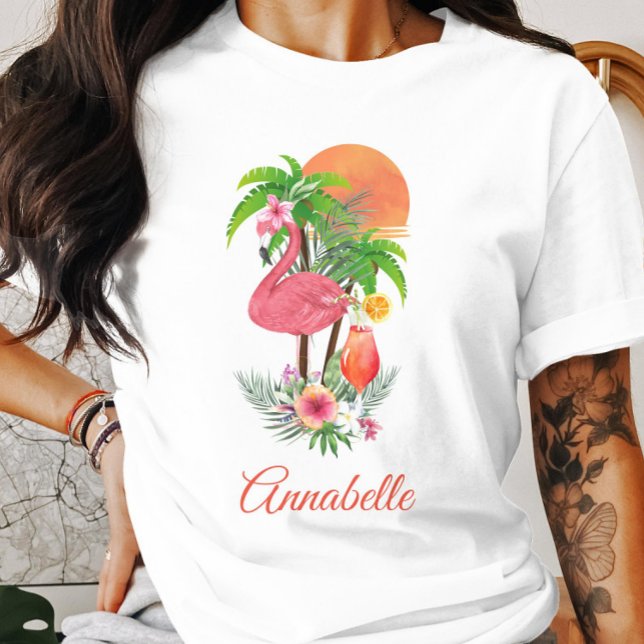 Camiseta de vacaciones tropicales de Flamingo rosa (Subido por el creador)