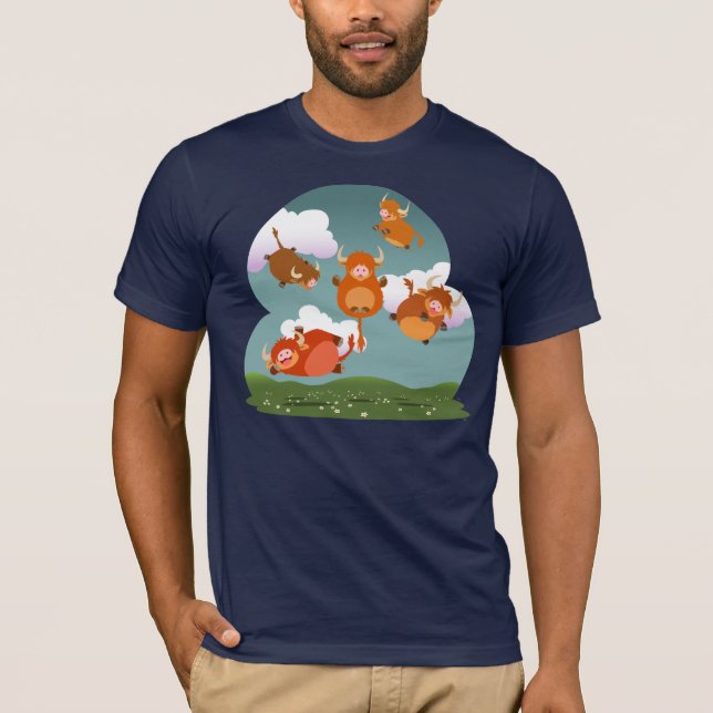 Camiseta de vacas de las Highlands levitando de di (Anverso)
