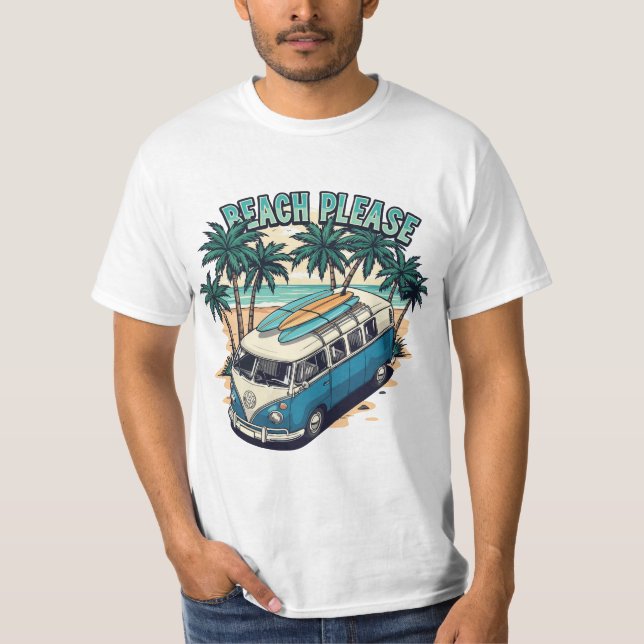 Camiseta de Van Retro de Surf 'Beach Please' (Anverso)