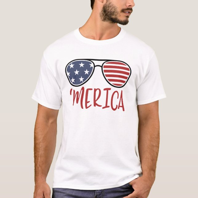 Camiseta de verano de lentes de sol de Merica 4 de (Anverso)