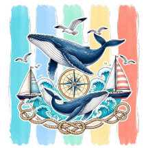 Camiseta de verano náutica costera de ballena