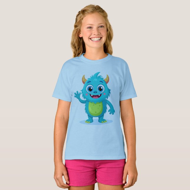 Camiseta de verano para niñas, monstruo azul alegr (Anverso completo)