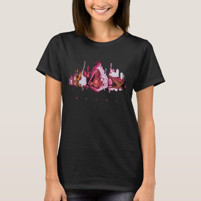 Camiseta de viaje artística rosa de Delhi India (Anverso)