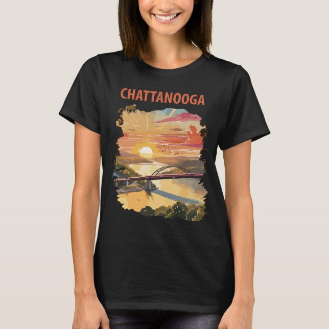 Camiseta de viaje Chattanooga Bridge Sunset Orange (Anverso)