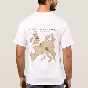 Camiseta de viaje por ciudades europeas con dinero