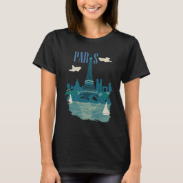 Camiseta de viaje retro azul de la Torre Eiffel de