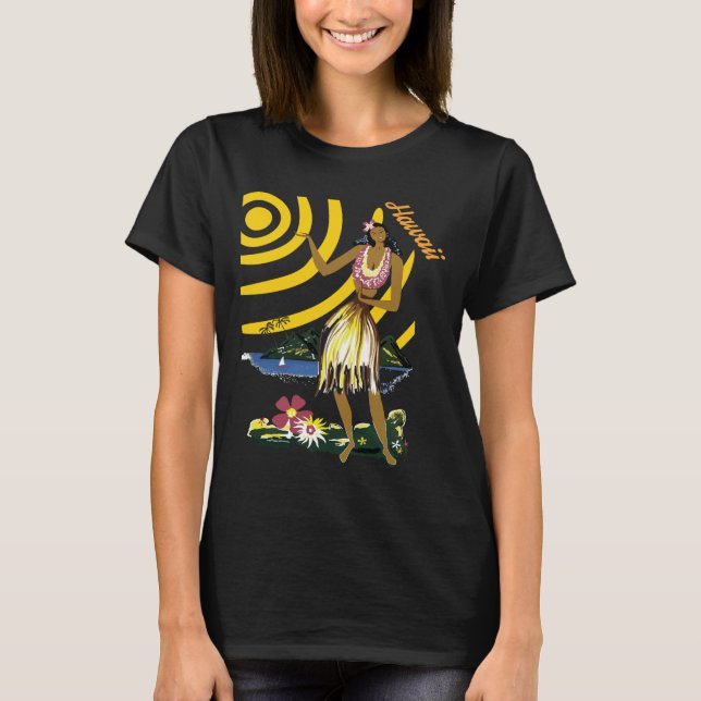 Camiseta de viaje retro de chica de hula de Hawái (Anverso)