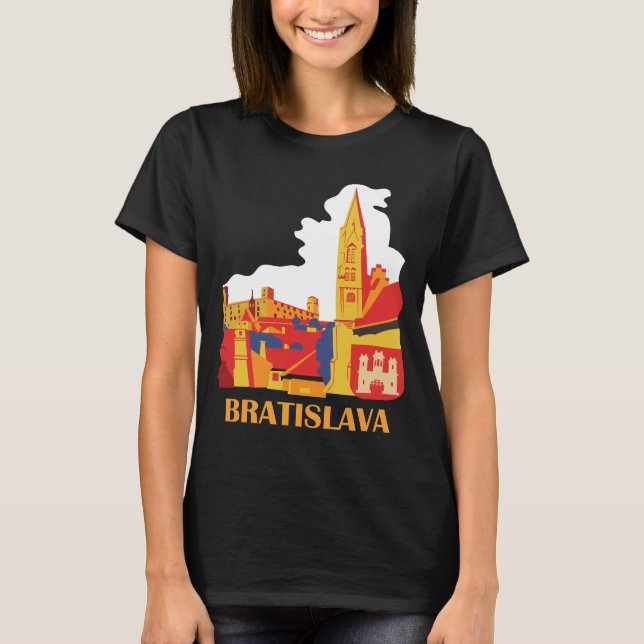 Camiseta de viaje retro roja del castillo de Brati (Anverso)