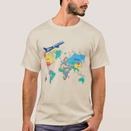 Camiseta de viaje vintage Mapa del mundo colorido 