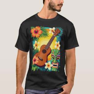 Camiseta de Vibraciones de Fiesta Tiki Luau Ukulel